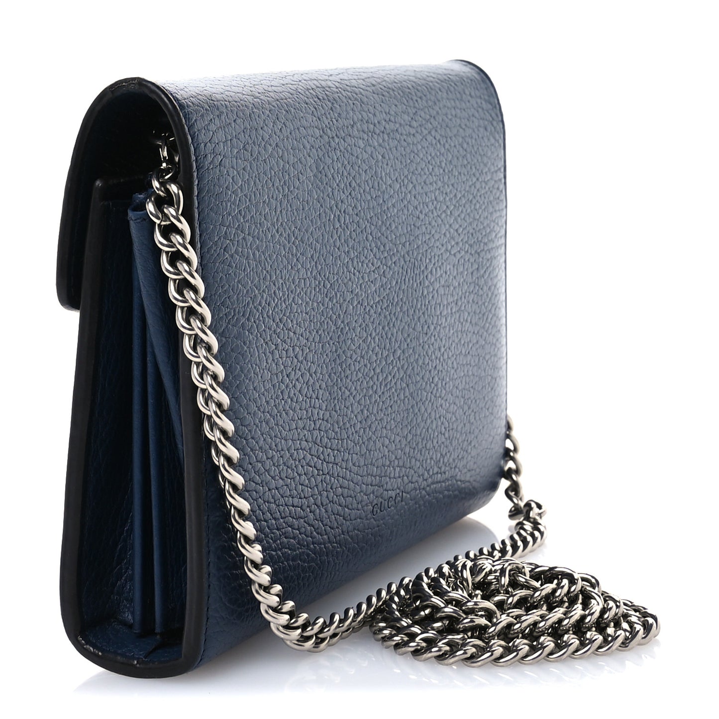 Dollar Calfskin Crystal Mini Dionysus Chain Wallet Blue Agata Black Diamond