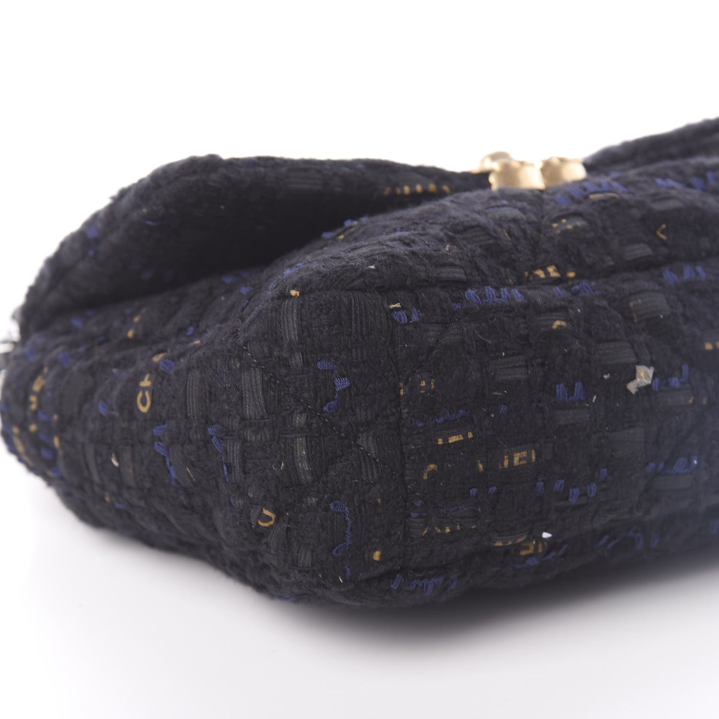 Tweed Quilted Medium 19 Flap Black Navy Gold