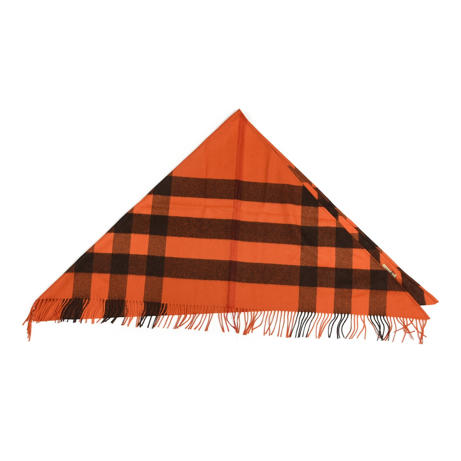 Burberry Cashmere Mega Check Triangle Bandana Scarf Orange Red 1 of 2