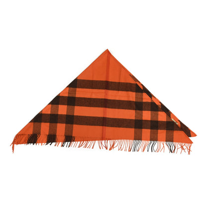 Burberry Cashmere Mega Check Triangle Bandana Scarf Orange Red 1 of 2