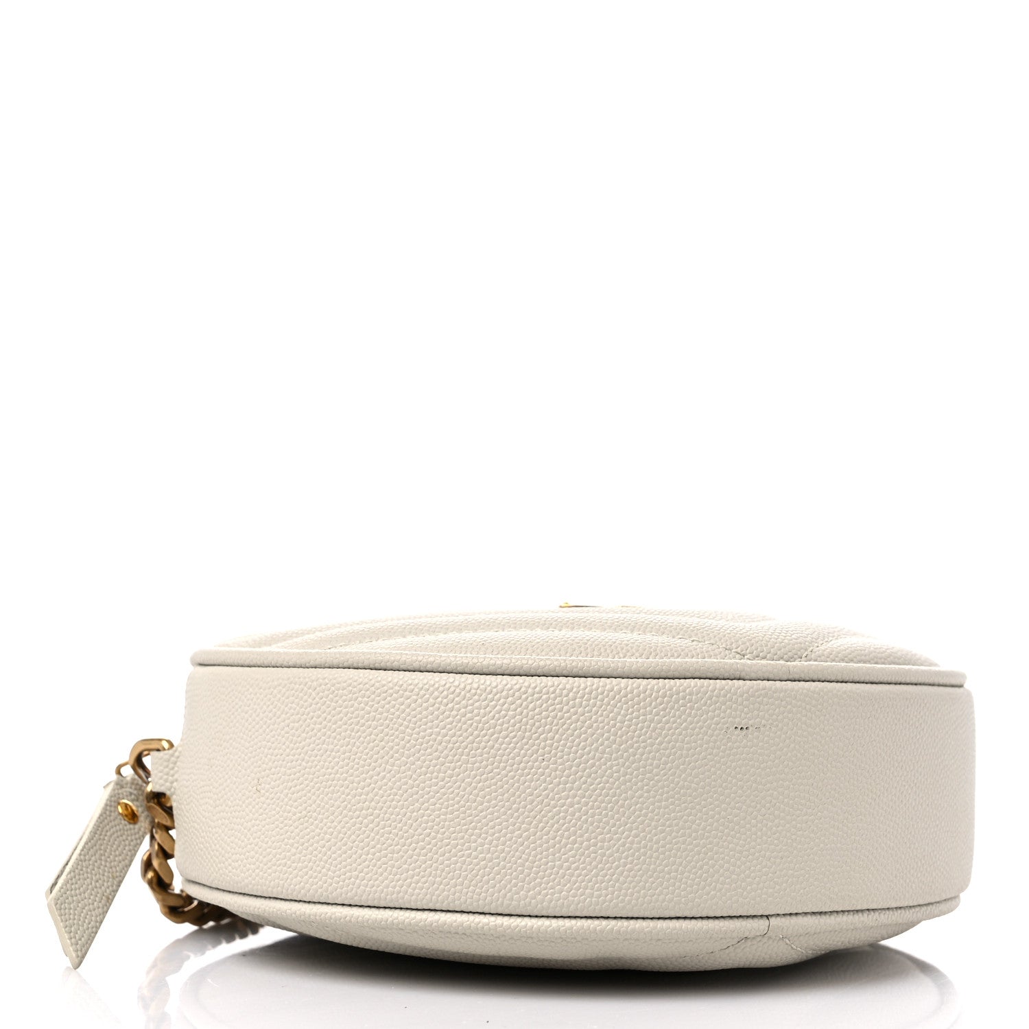 Saint Laurent Grain De Poudre Matelasse Chevron Quilted Round Vinyle Camera Bag Crema Soft 4 of 12