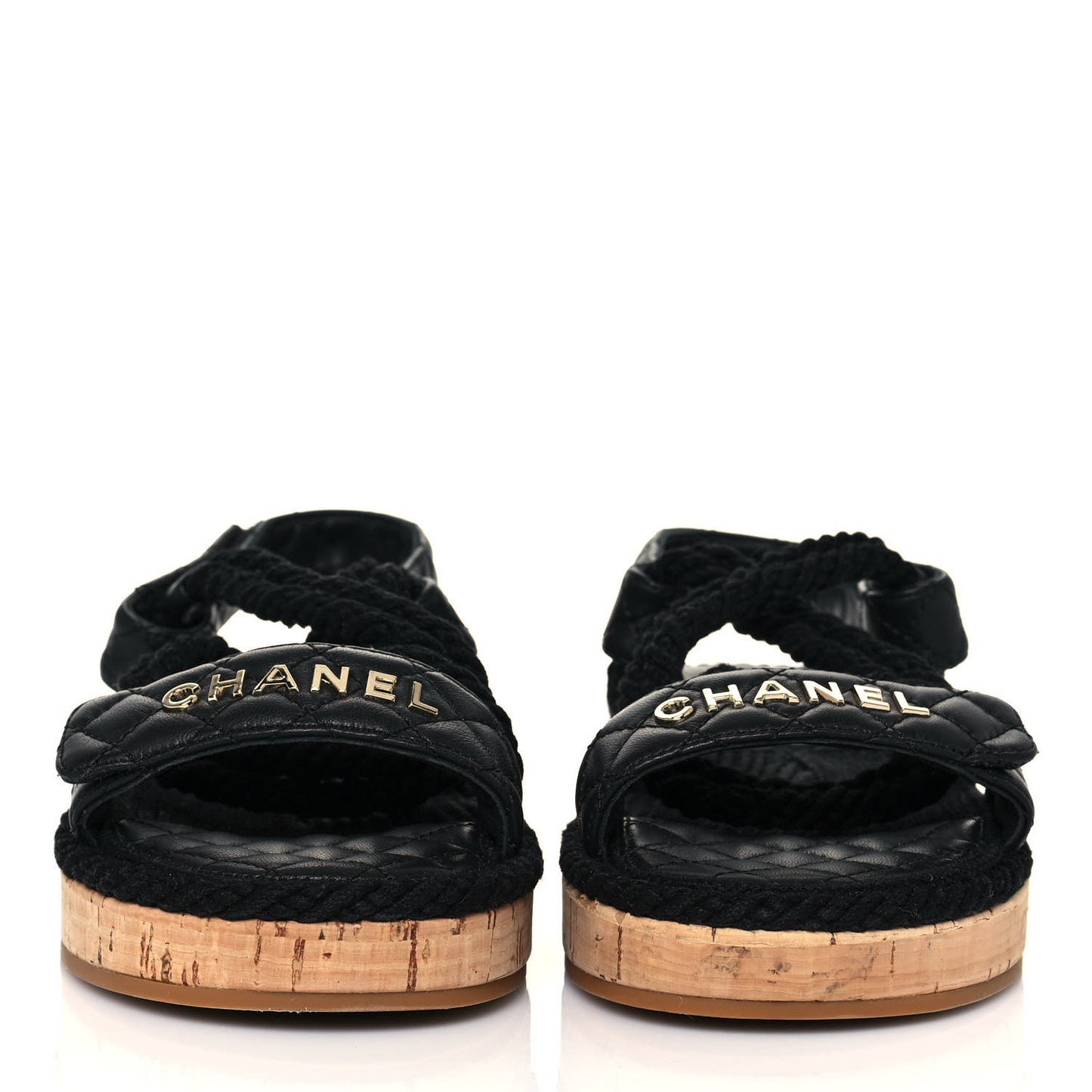 Cord Lambskin Quilted Logo Sandals 38 Black
