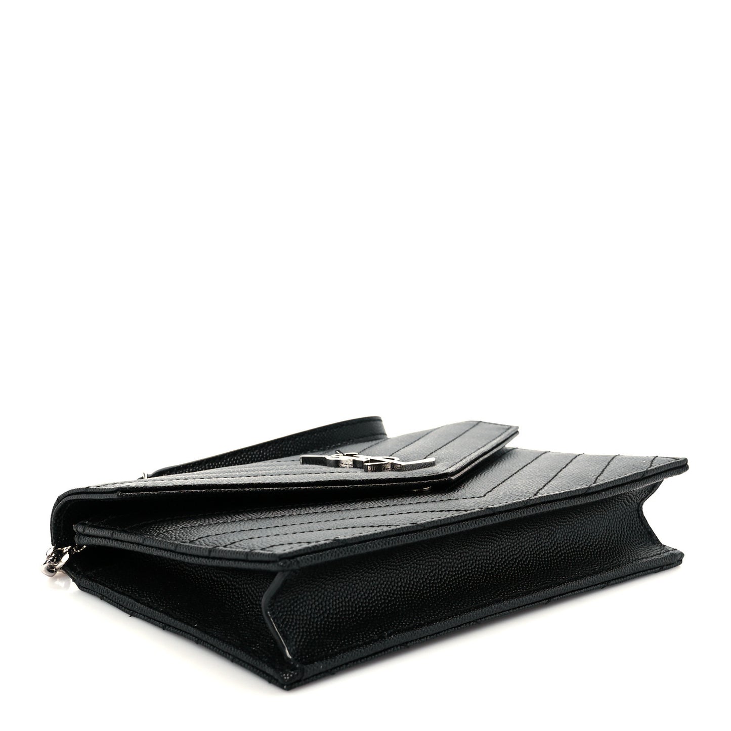 Grain De Poudre Matelasse Chevron Monogram Envelope Chain Wallet Black