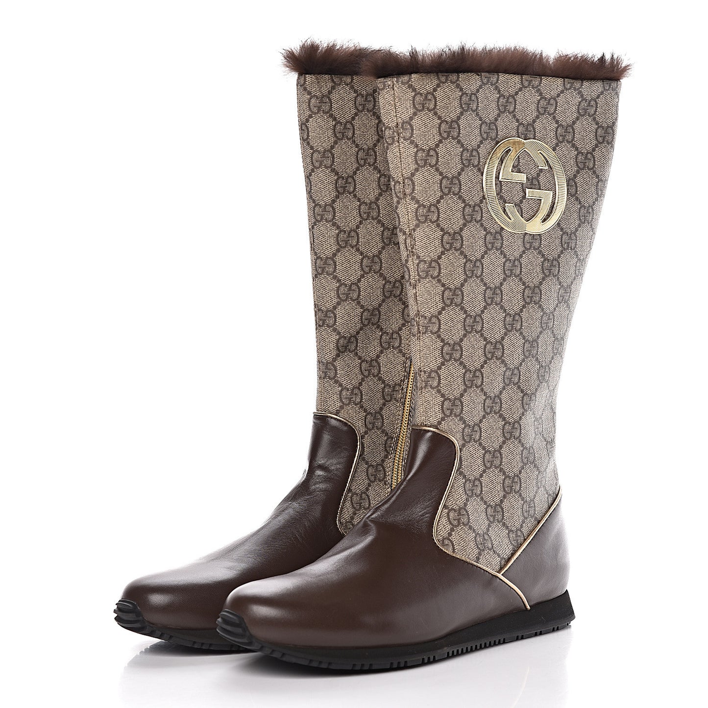 GG Plus Monogram Knee High Boots 38 Beige Ebene