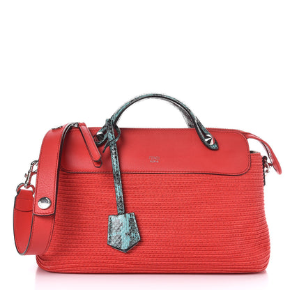 Fendi Straw Paper Vitello Dolce Elaphe Medium By The Way Boston Bag Corallo Antigua 1 of 7