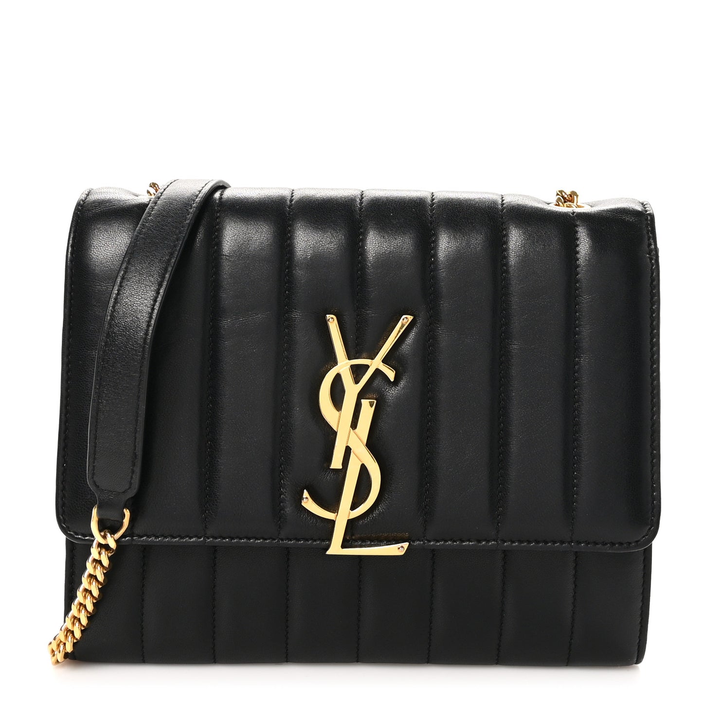 Lambskin Matelasse Monogram Vicky Chain Wallet Black