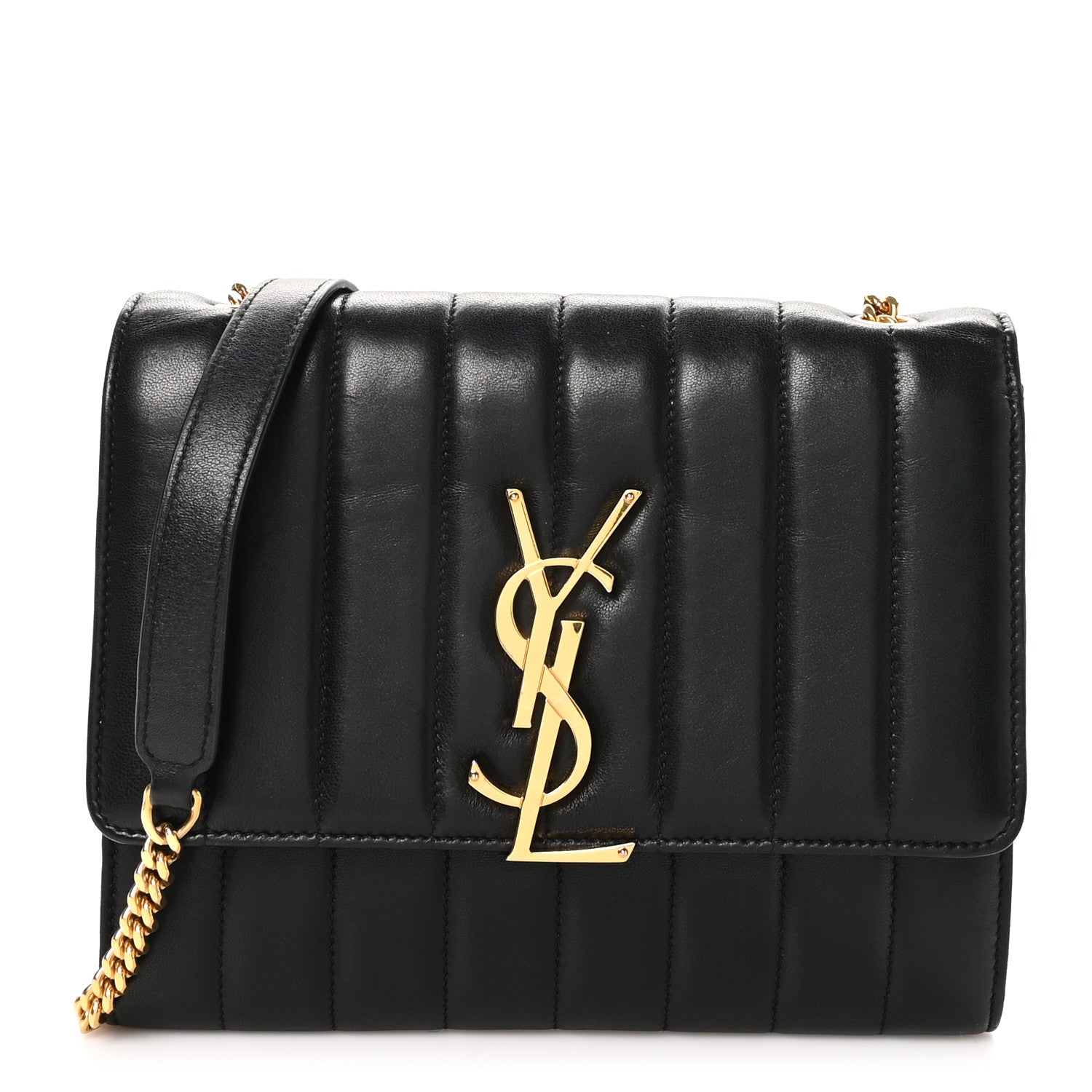 Saint Laurent Lambskin Matelasse Monogram Vicky Chain Wallet Black 1 of 10