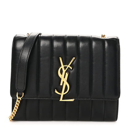 Saint Laurent Lambskin Matelasse Monogram Vicky Chain Wallet Black 1 of 10