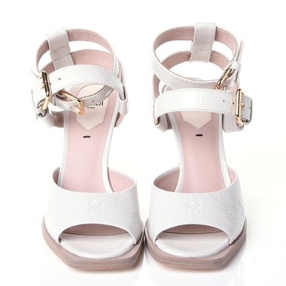Fendi Vitello Karligraphy Embossed FFrame Ankle Strap Sandals 36 White 5 of 10