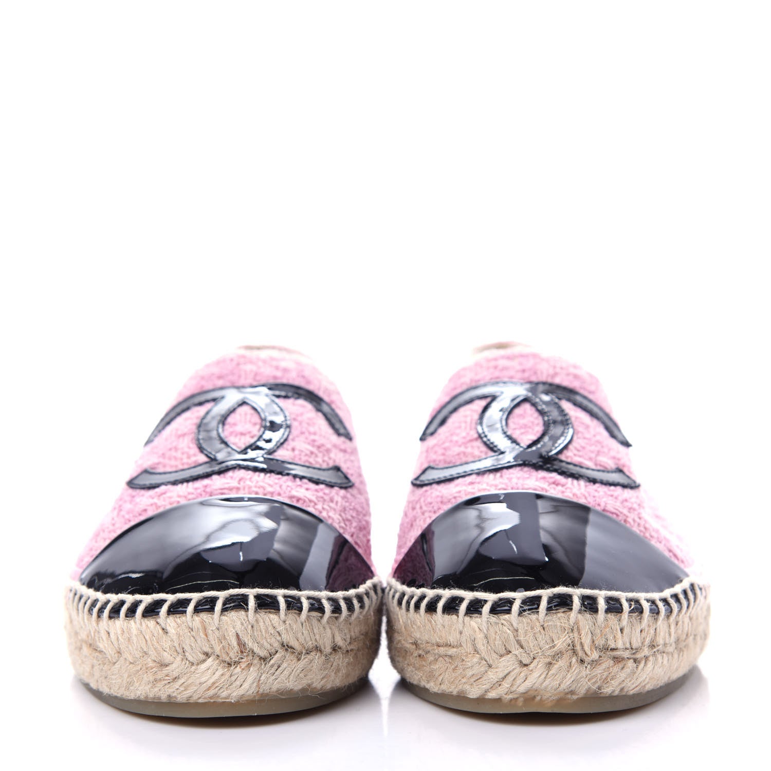 Chanel Tweed Patent CC Espadrilles 37 Pink Black 2 of 11