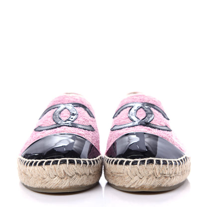 Chanel Tweed Patent CC Espadrilles 37 Pink Black 2 of 11