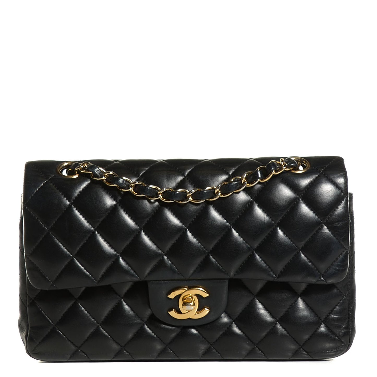 Lambskin Quilted Small Double Flap Black