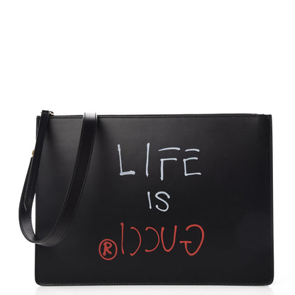 Gucci Calfskin is Life Print Messenger Bag Black 1 of 9
