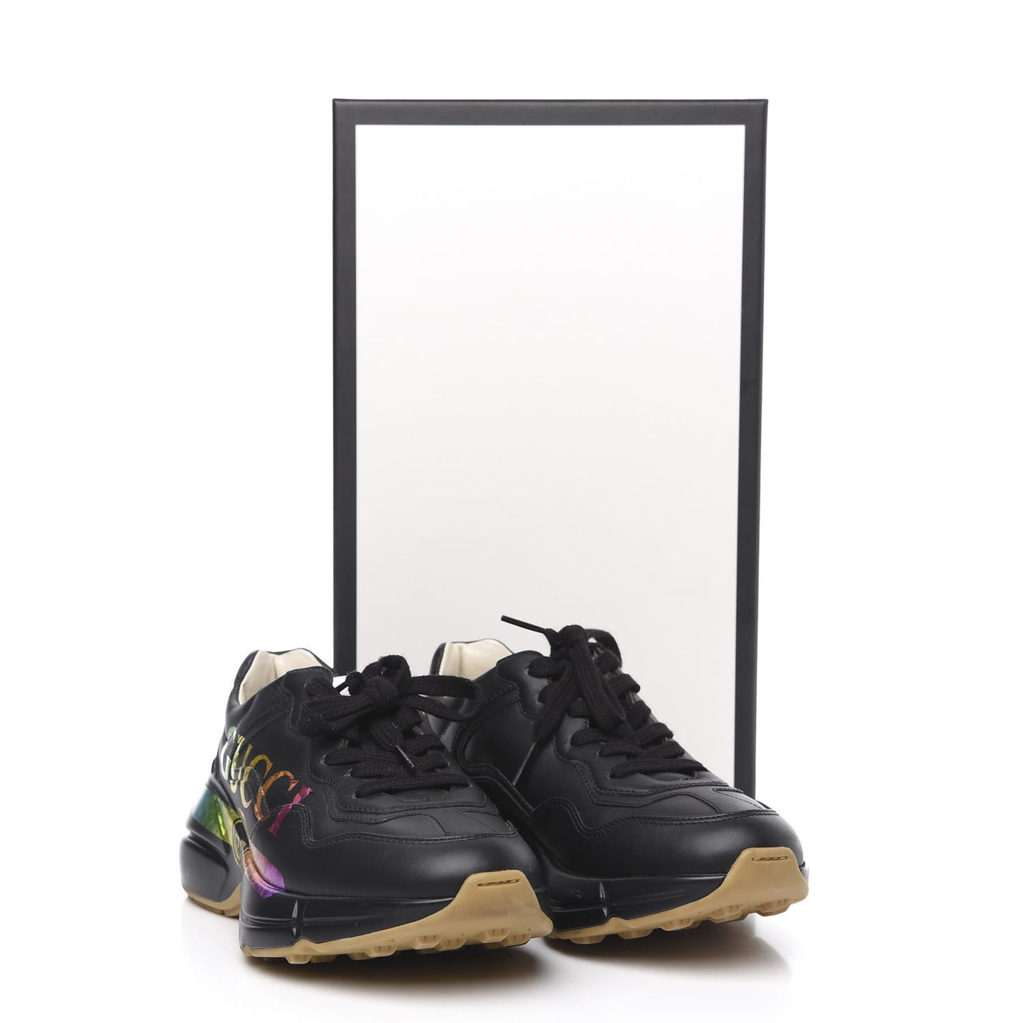 Calfskin Iridescent Logo Womens Rhyton Sneakers 36.5 Black