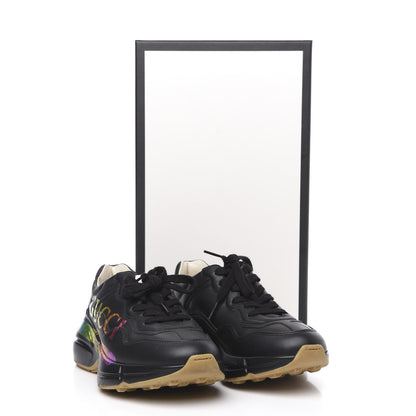 Gucci Calfskin Iridescent Logo Womens Rhyton Sneakers 36.5 Black 10 of 10