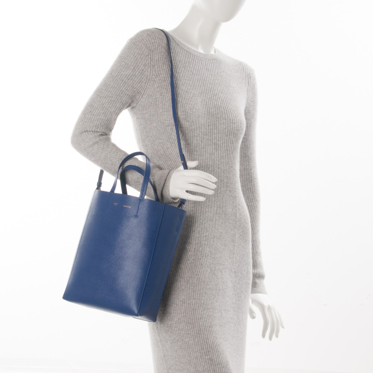 Grained Calfskin Small Vertical Cabas Indigo