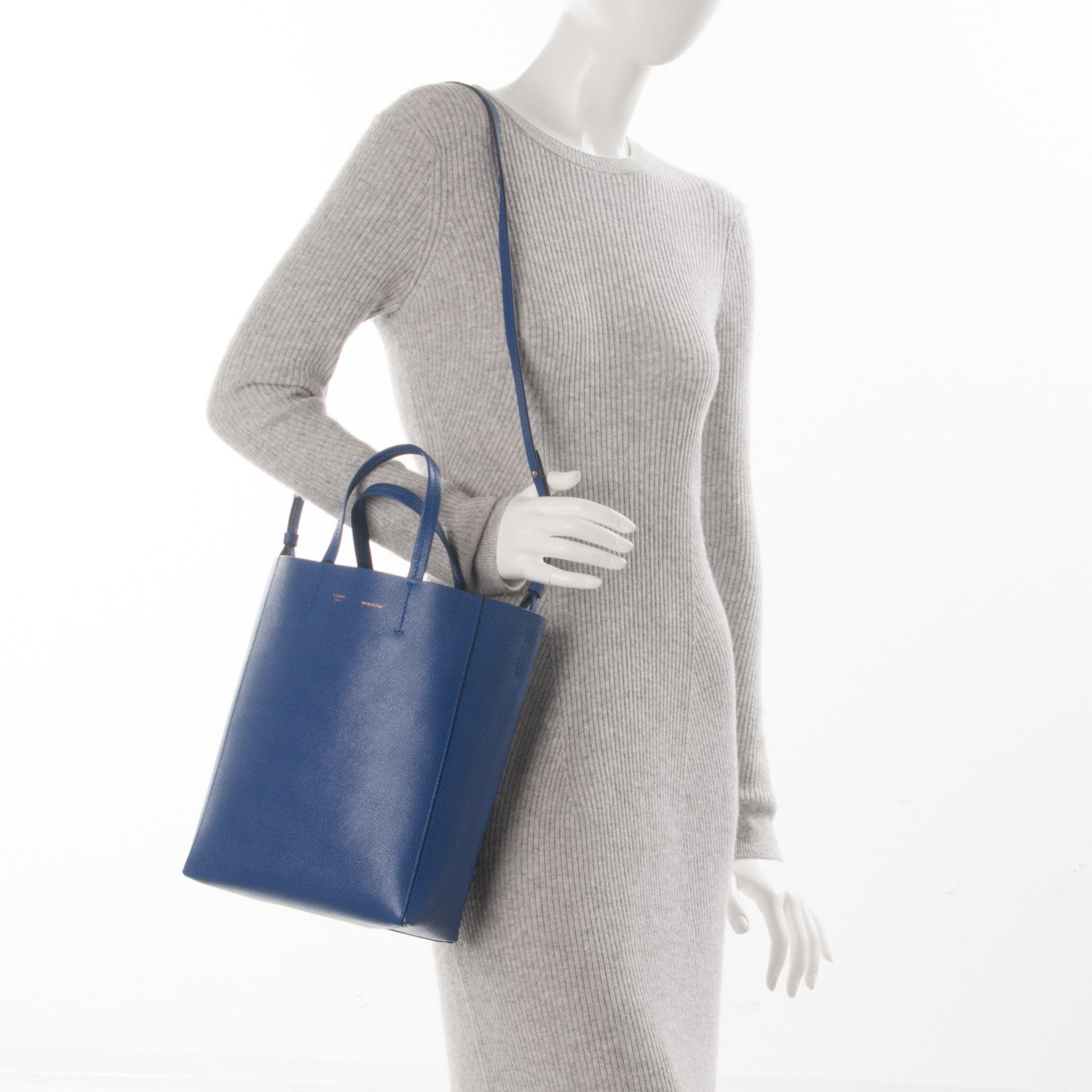 Celine Grained Calfskin Small Vertical Cabas Indigo 2 of 7