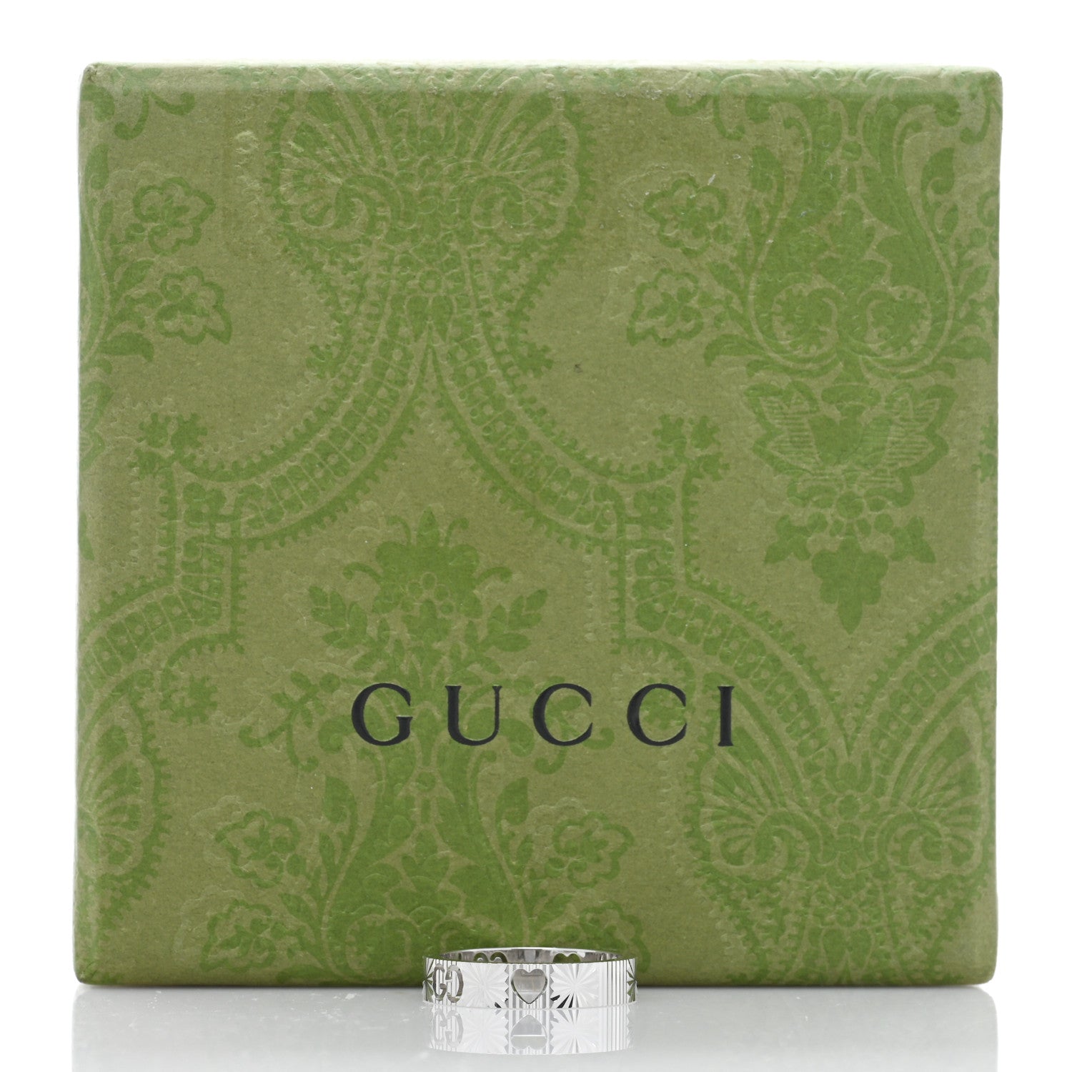 Gucci 18K White Gold Icon Heart Band Ring 52 6 5 of 5