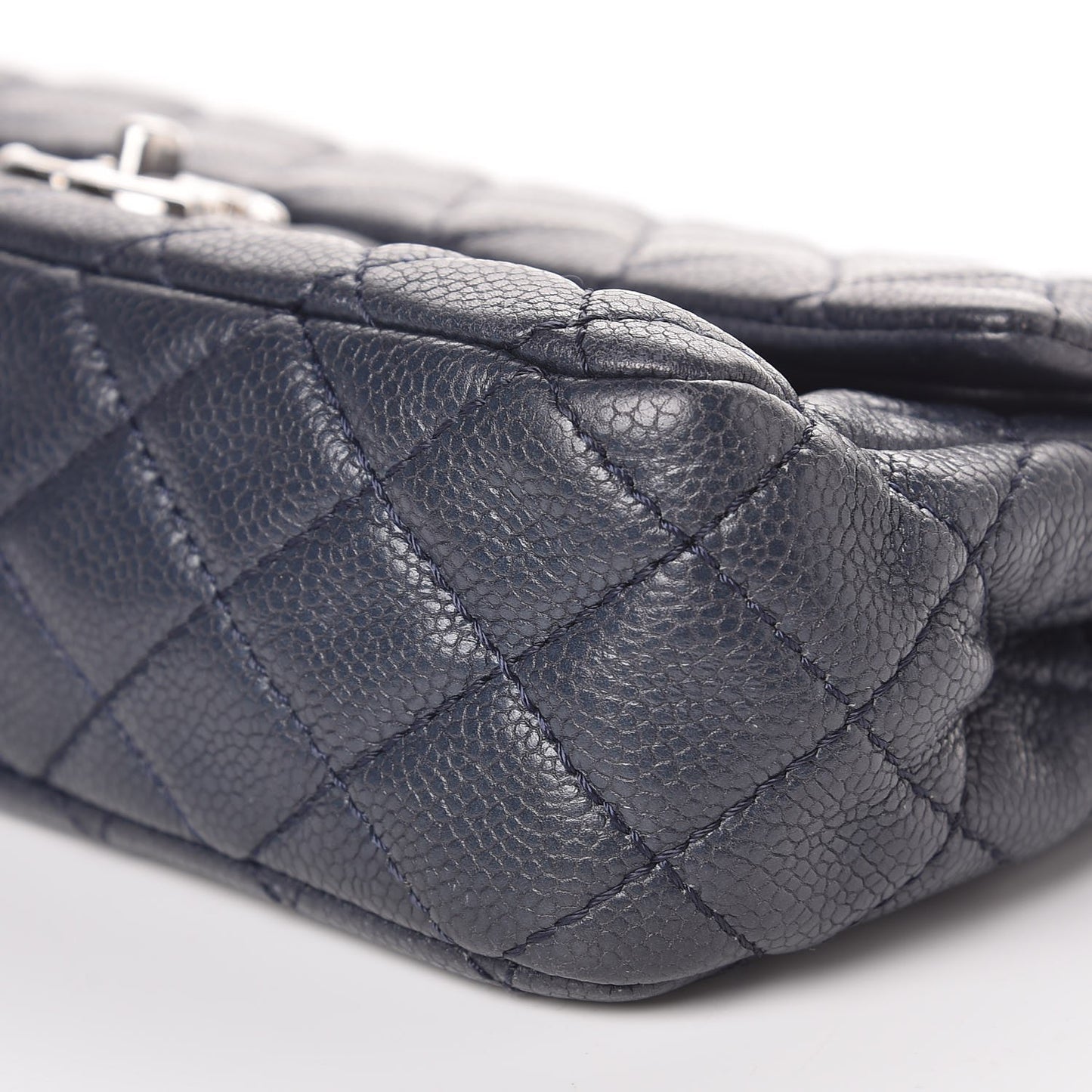 Washed Caviar Quilted Medium Double Flap Dark Blue