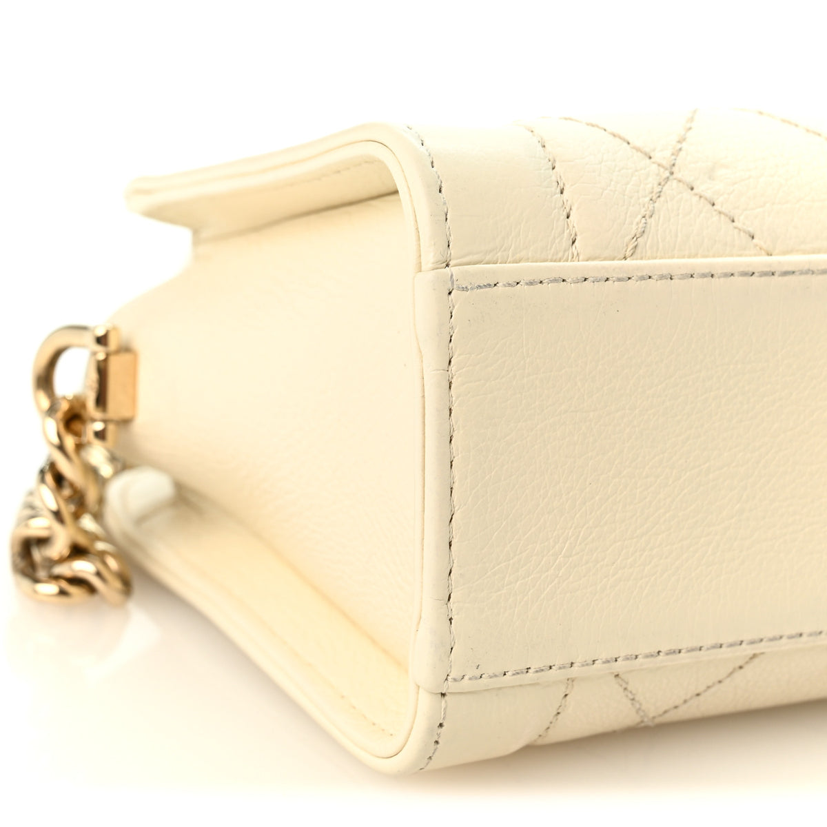 Grained Calfskin Stitched Mini Label Click Shopper Tote White