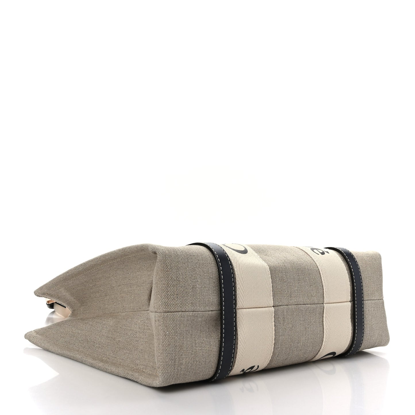 Linen Calfskin Medium Woody Ribbon Tote White Blue