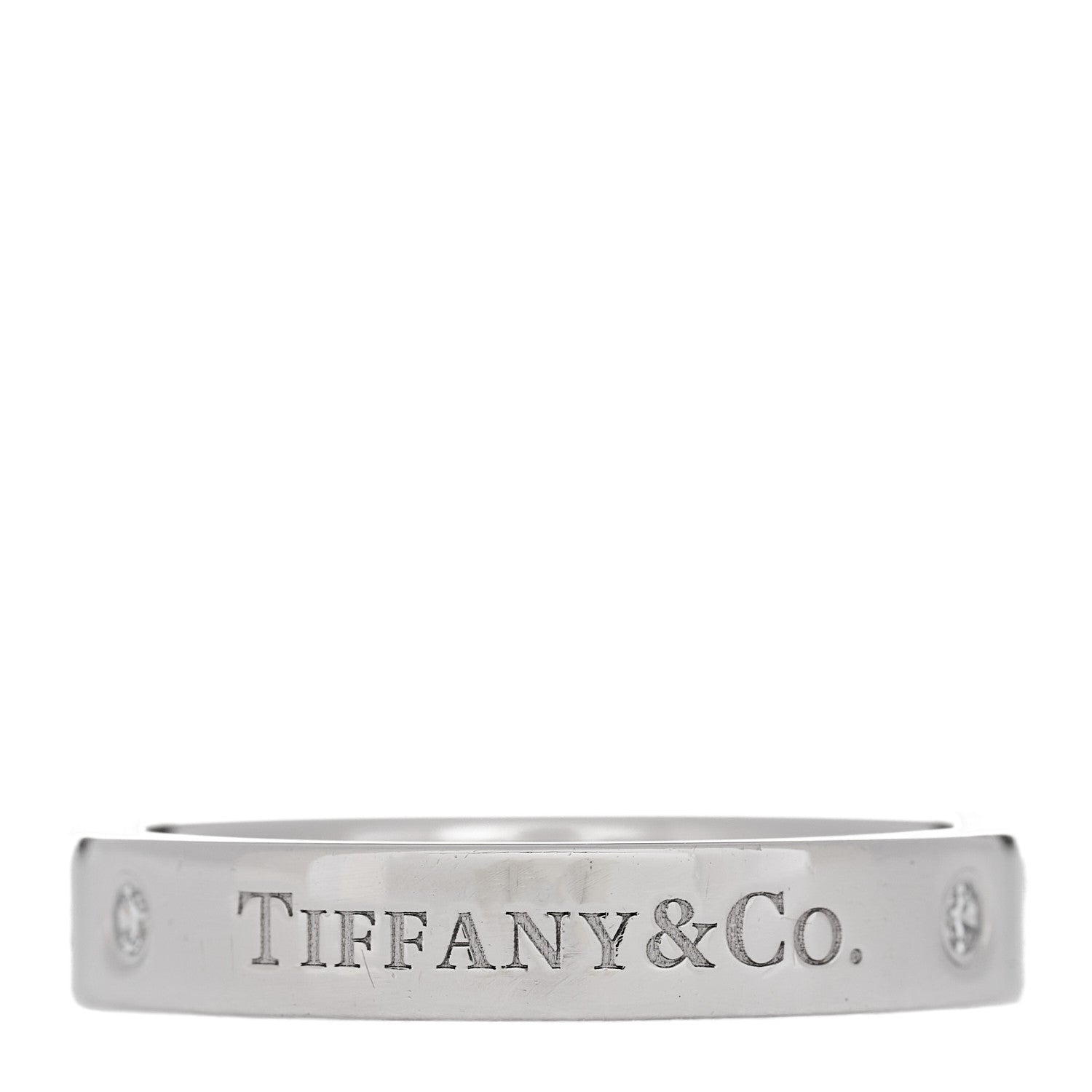 Tiffany Platinum Diamond Logo Band Ring 60 9.25 3 of 5