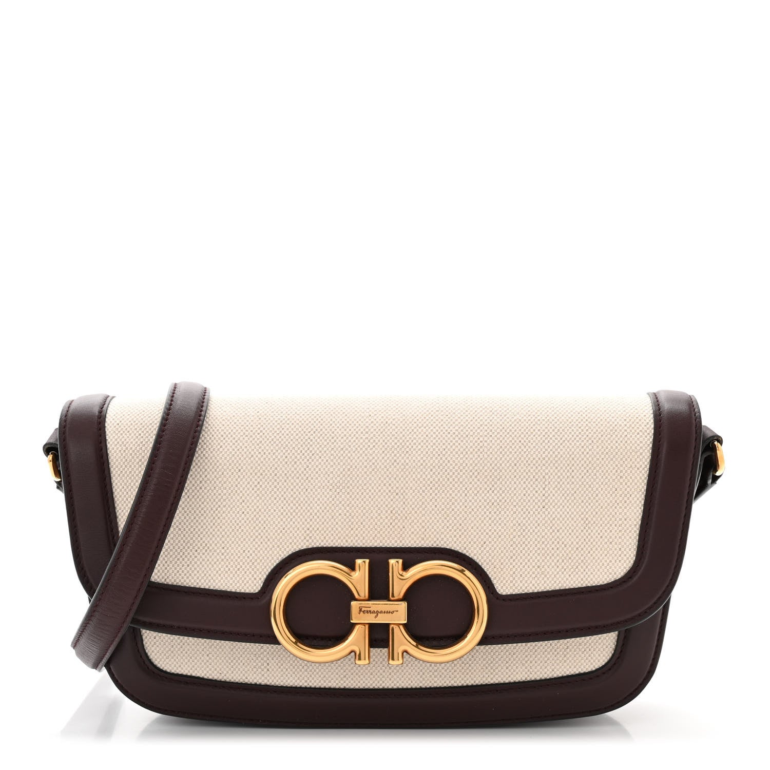 Salvatore Ferragamo Calfskin Canvas Small Trapezio Crossbody Burgundy 1 of 11
