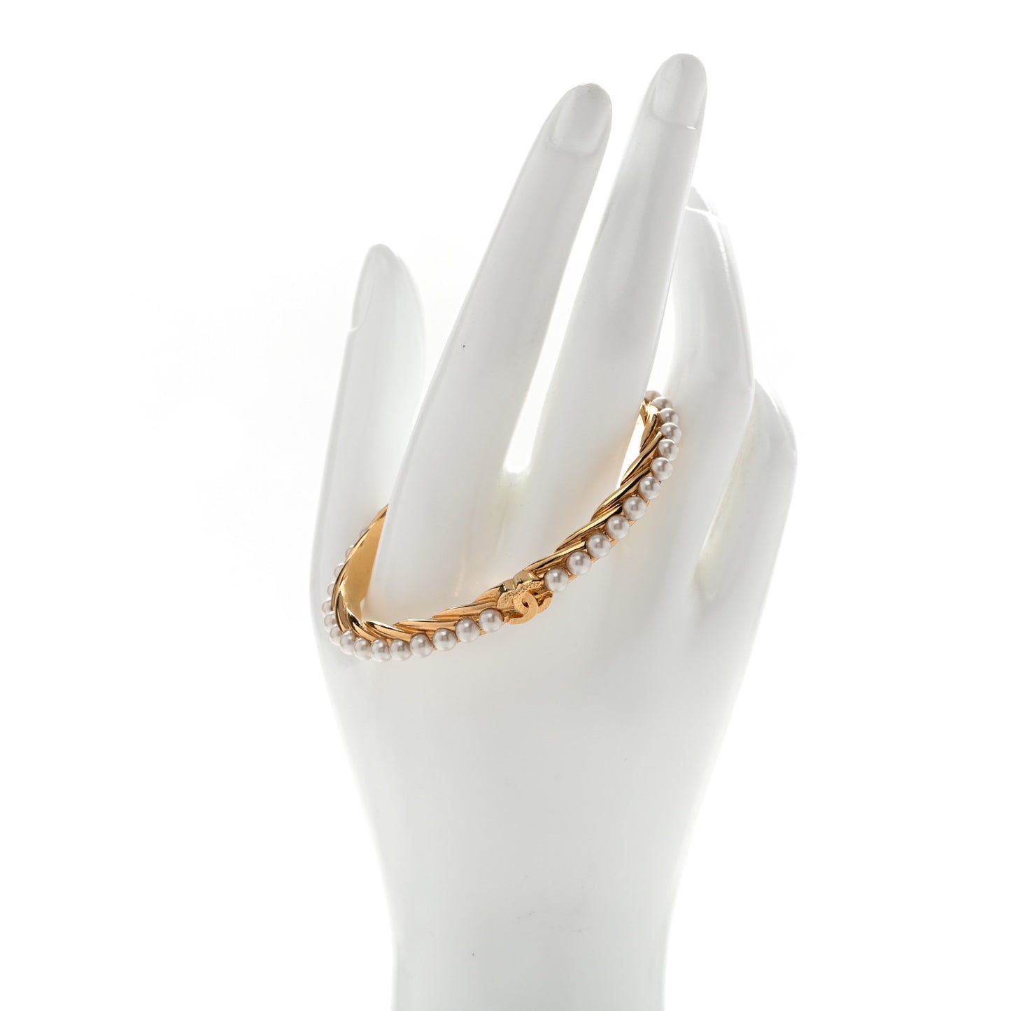 Pearl CC Cuff Bracelet M Gold Pearly White