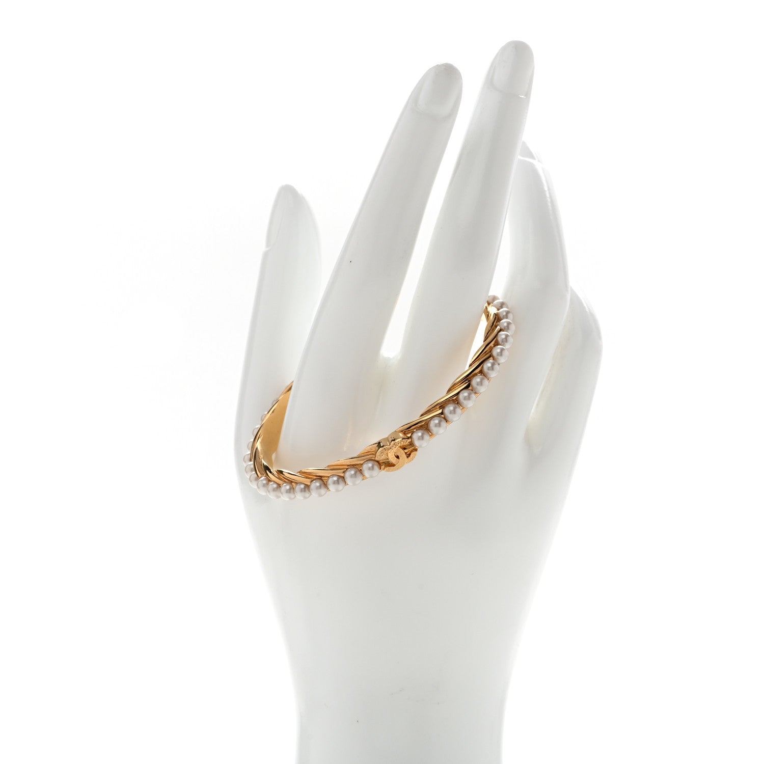 Chanel Pearl CC Cuff Bracelet M Gold Pearly White 2 of 5