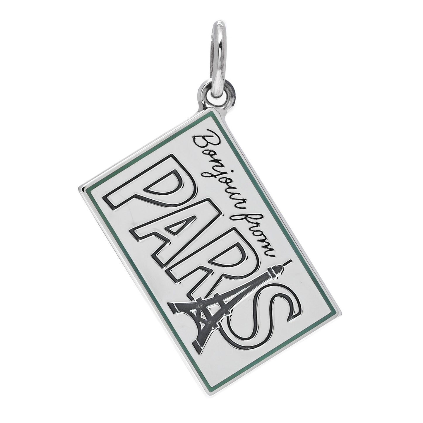 Sterling Silver Enamel Paris Postcard Charm Blue