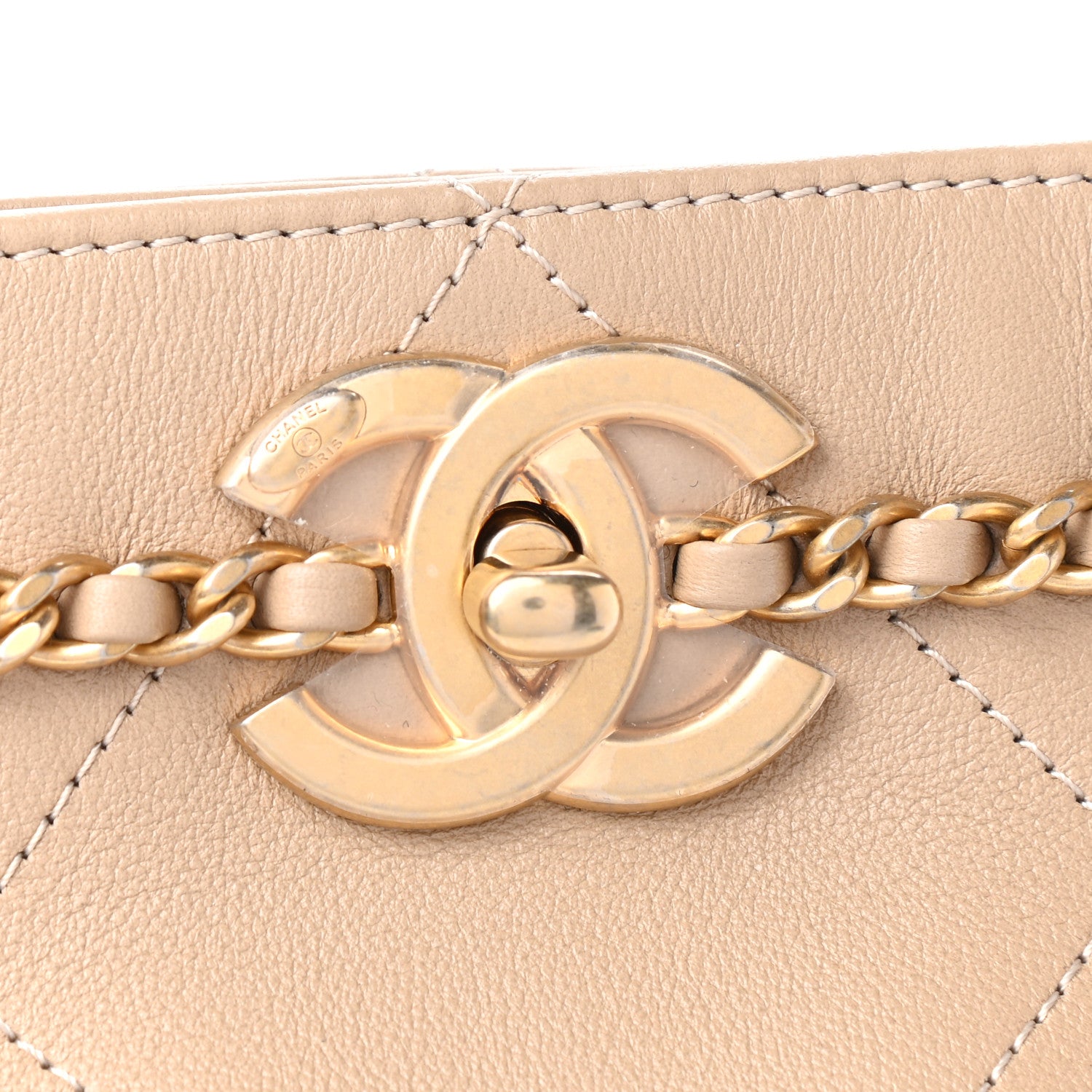 Chanel Calfskin Stitched Small Shopping Tote Dark Beige 10 of 11