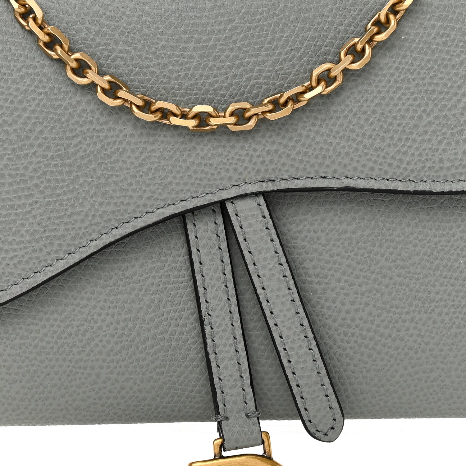 Christian Dior Grained Calfskin Saddle Chain Wallet Pouch Grey Stone 9 of 15