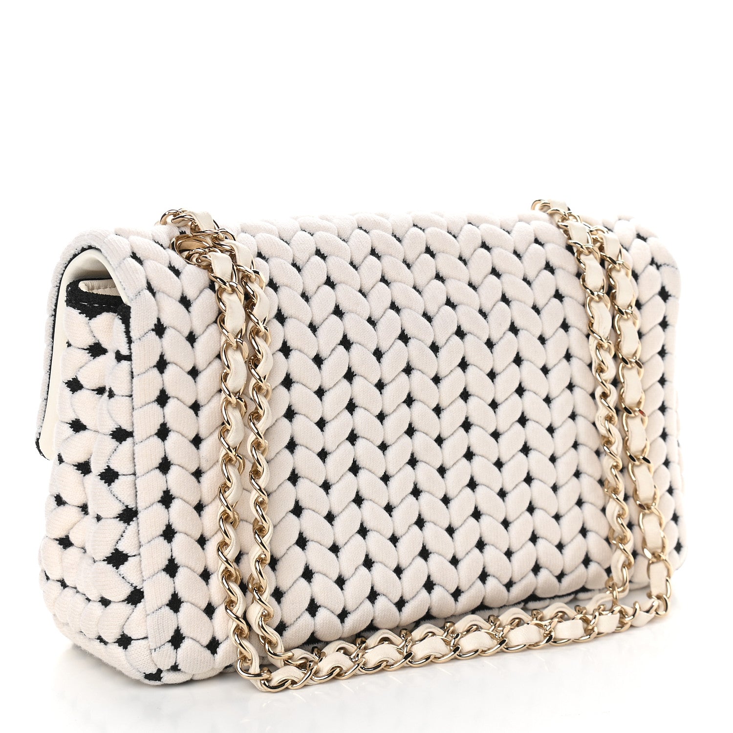 Chanel Calfskin Wool Woven Flap White Black 2 of 8