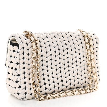Chanel Calfskin Wool Woven Flap White Black 2 of 8