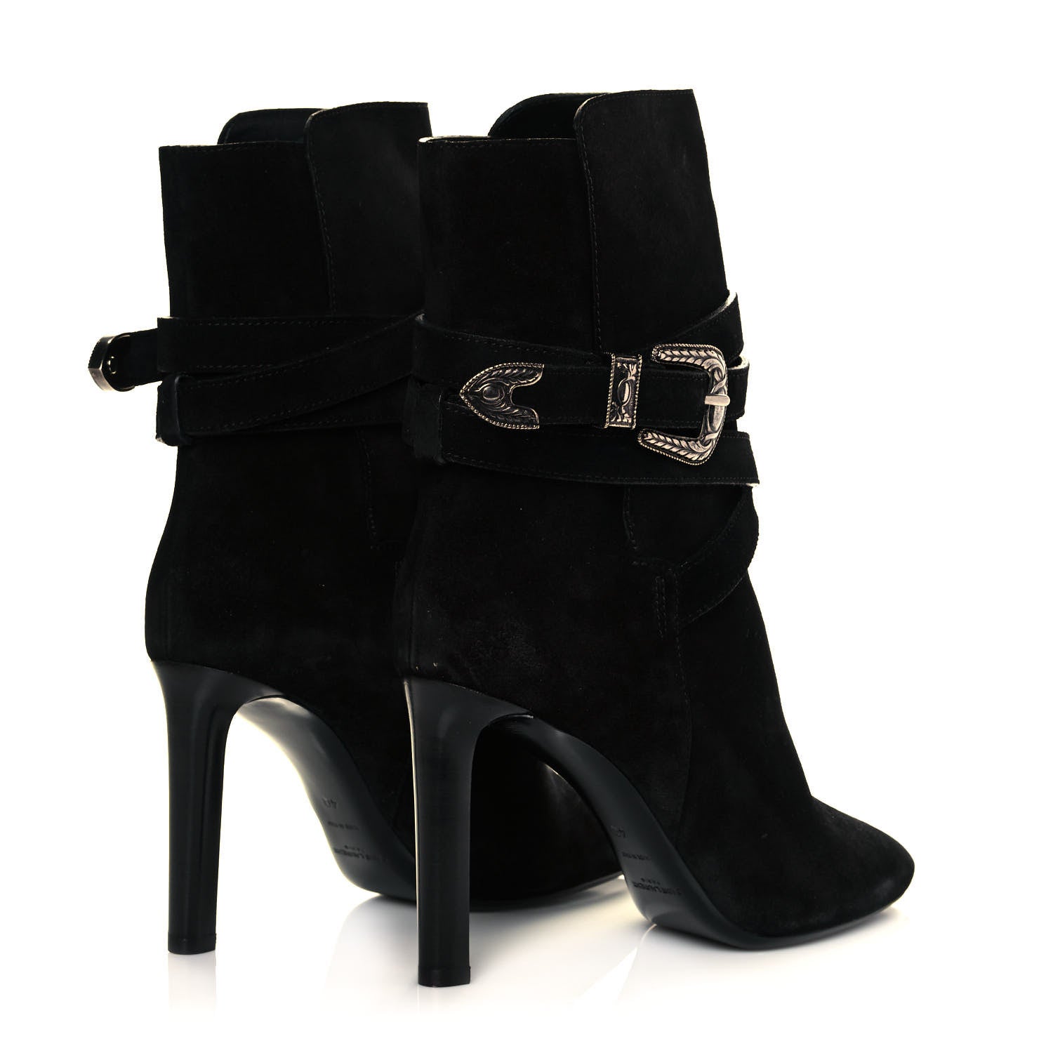 Saint Laurent Suede Mica Buckle Western Ankle Booties 40 Black 4 of 8