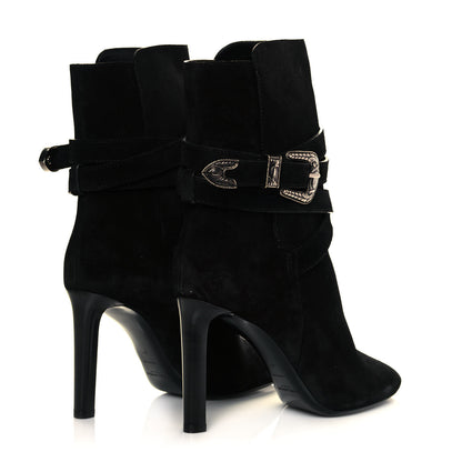 Saint Laurent Suede Mica Buckle Western Ankle Booties 40 Black 4 of 8