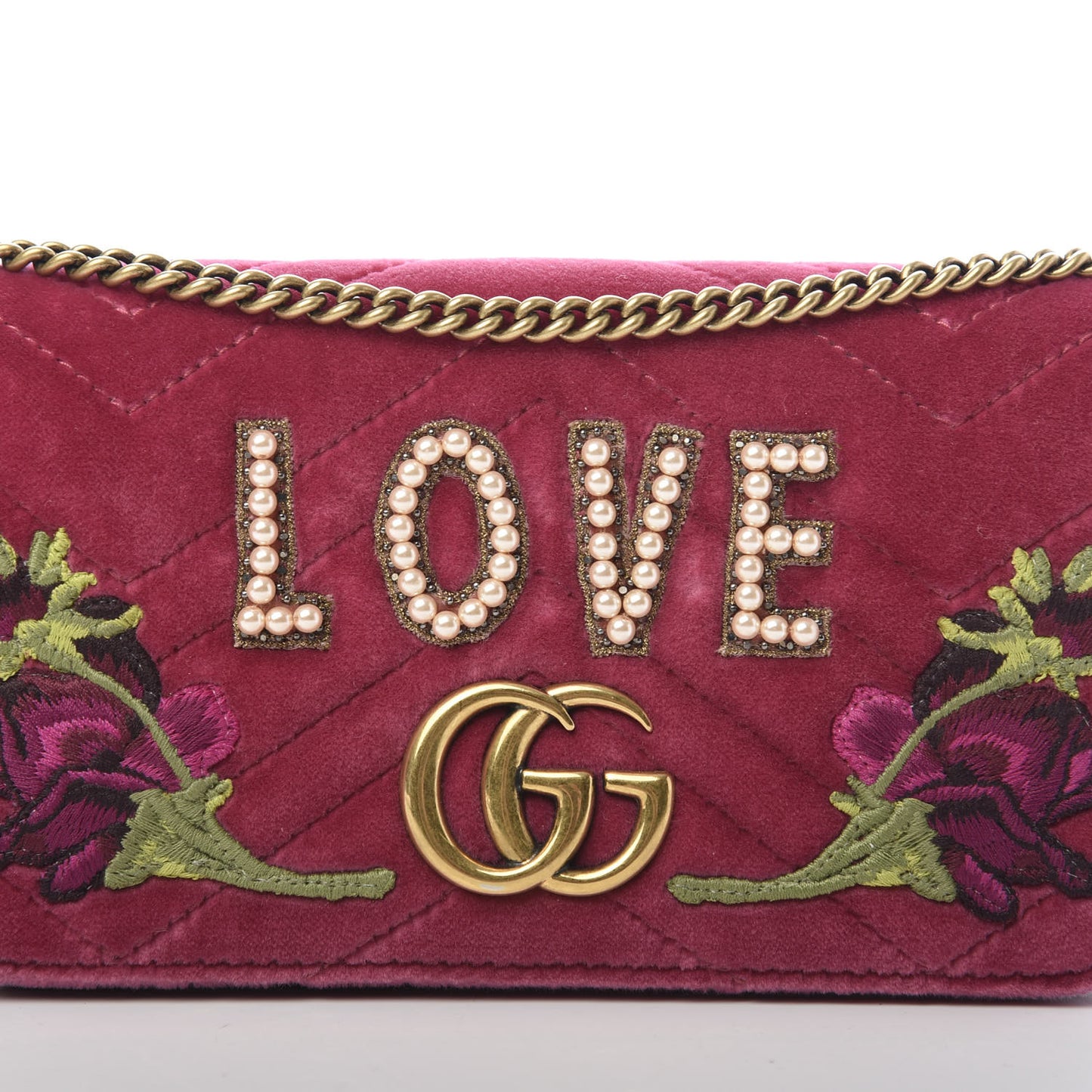 Velvet Matelasse Love Embroidered GG Marmont Mini Bag Light Raspberry Rose