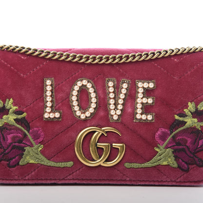 Gucci Velvet Matelasse Love Embroidered GG Marmont Mini Bag Light Raspberry Rose 7 of 13