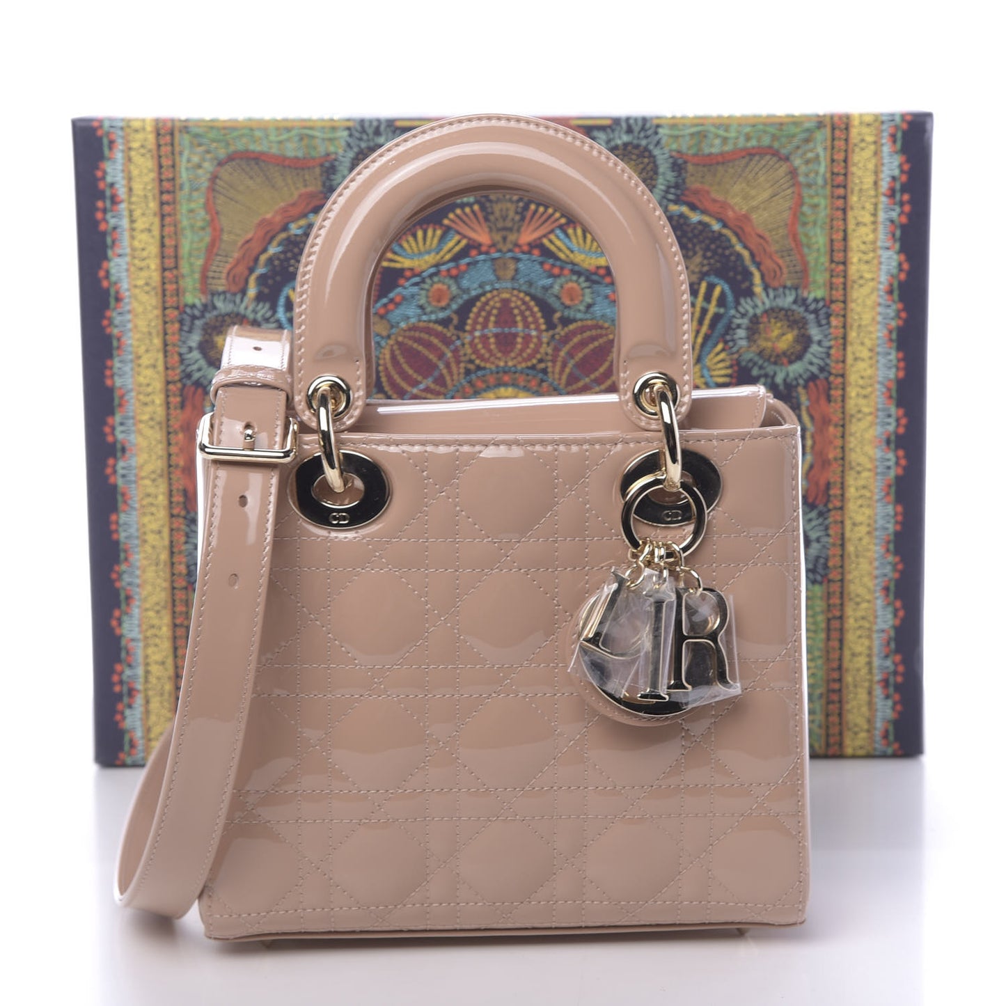 Patent Cannage Small Lady Dior Beige