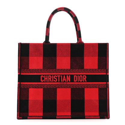 Christian Dior Canvas Embroidered Checkered Book Tote Black Red 1 of 13
