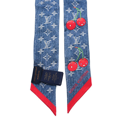 Louis Vuitton LV X TM Silk Monogram Cerises Bandeau Denim Blue 2 of 3
