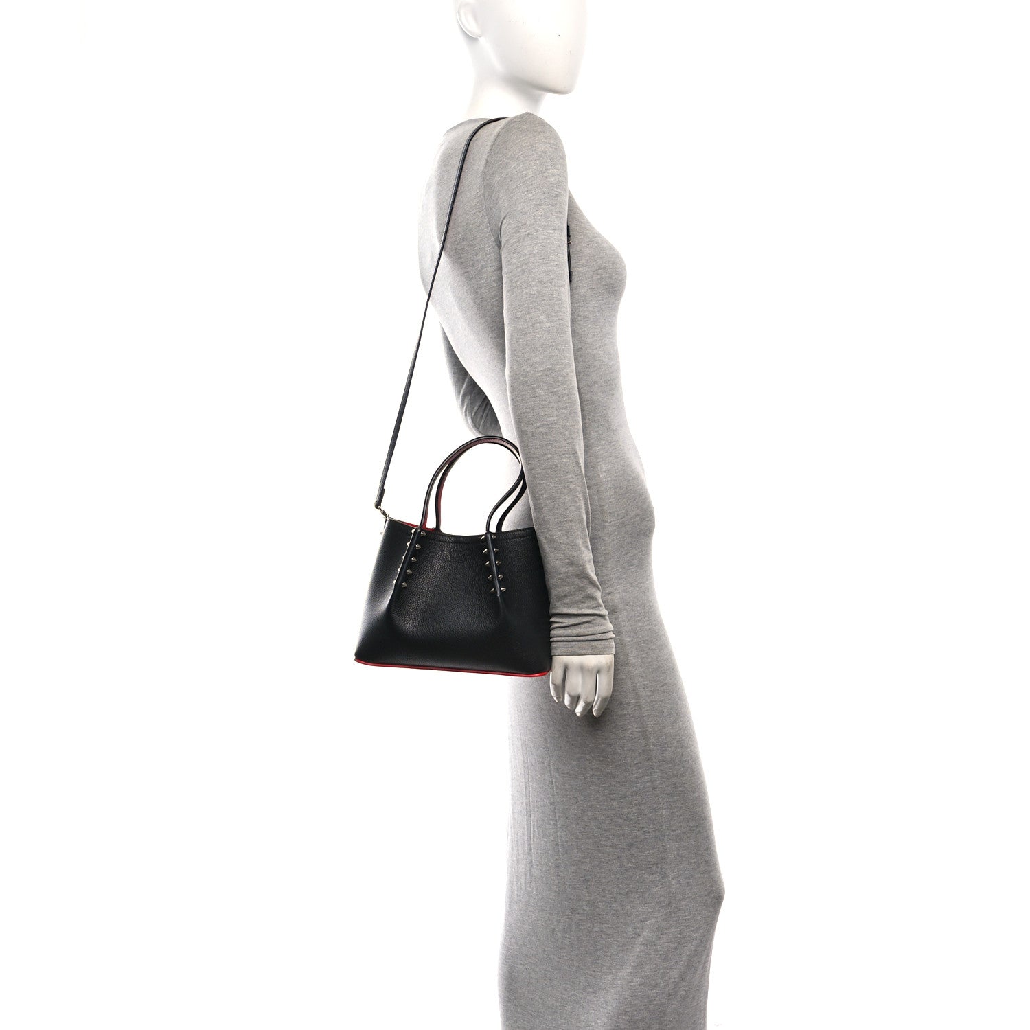 Christian Louboutin Calfskin Spiked Mini Cabarock Shopper Tote Black 2 of 9
