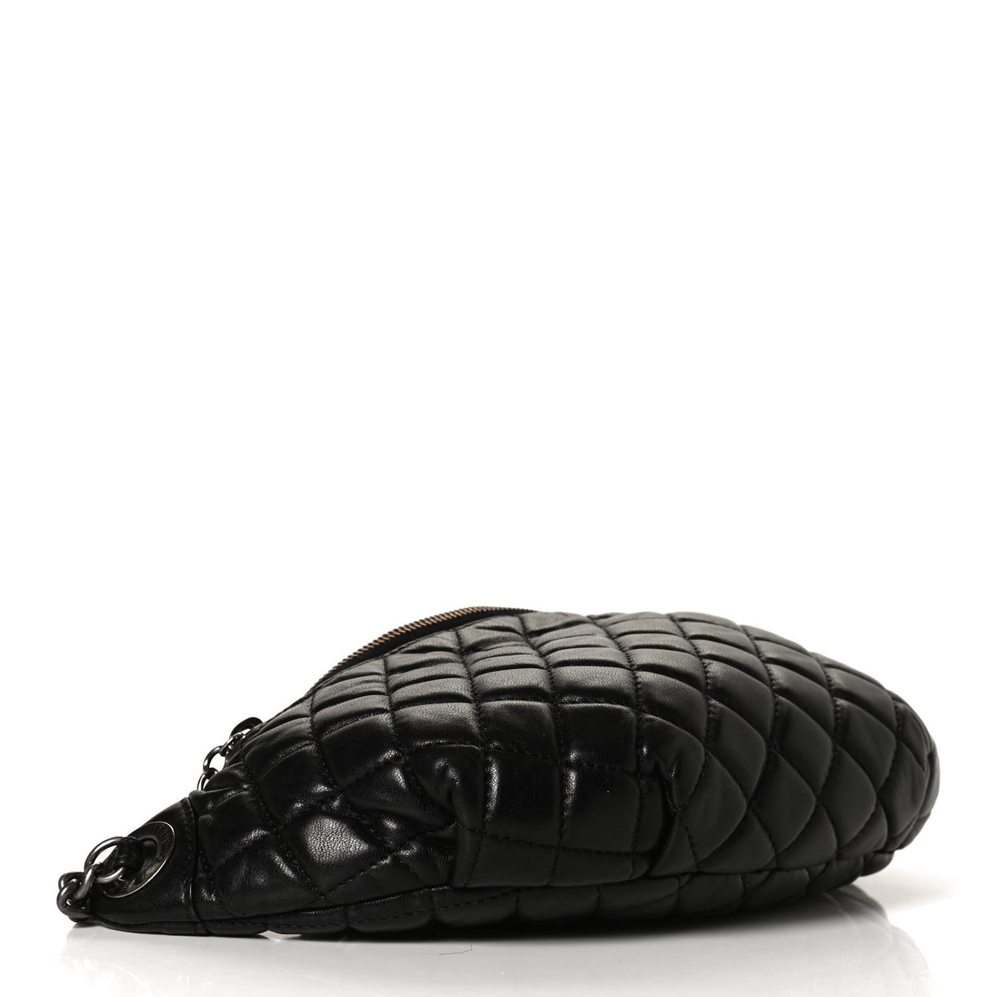 Lambskin Quilted Banane Waist Bag Fanny Pack Black