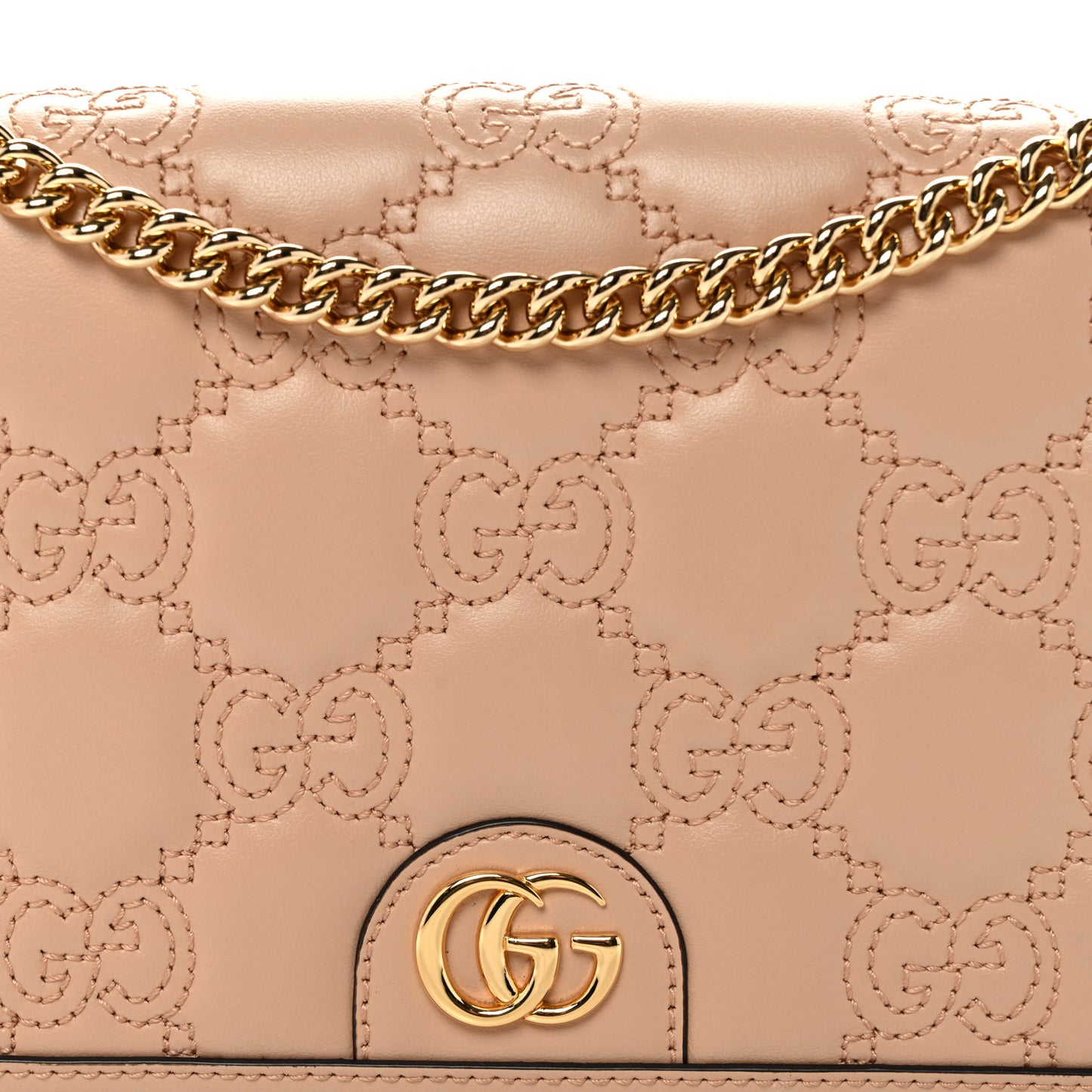 Calfskin GG Matelasse Chain Wallet Perfect Pink
