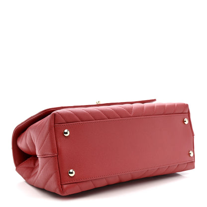 Chanel Caviar Chevron Quilted Small Coco Handle Flap Red 4 of 10