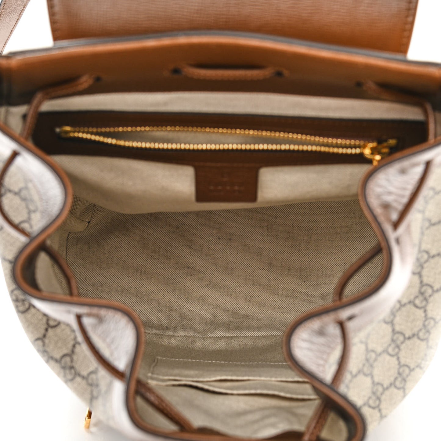GG Supreme Monogram Calfskin Horsebit 1955 Single Buckle Backpack Beige Brown Sugar