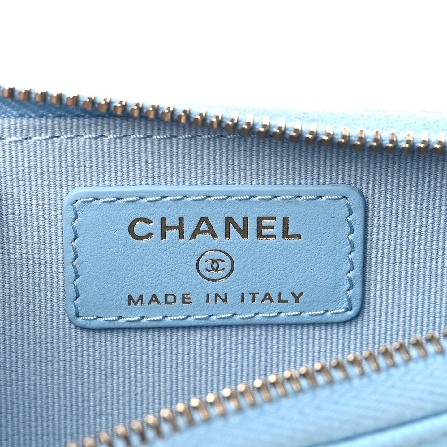 Caviar Quilted Zipped Key Holder Case Light Blue