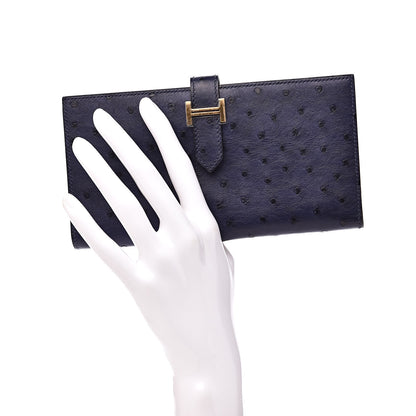 Hermes Ostrich Bearn Wallet Bleu Saphir 2 of 8