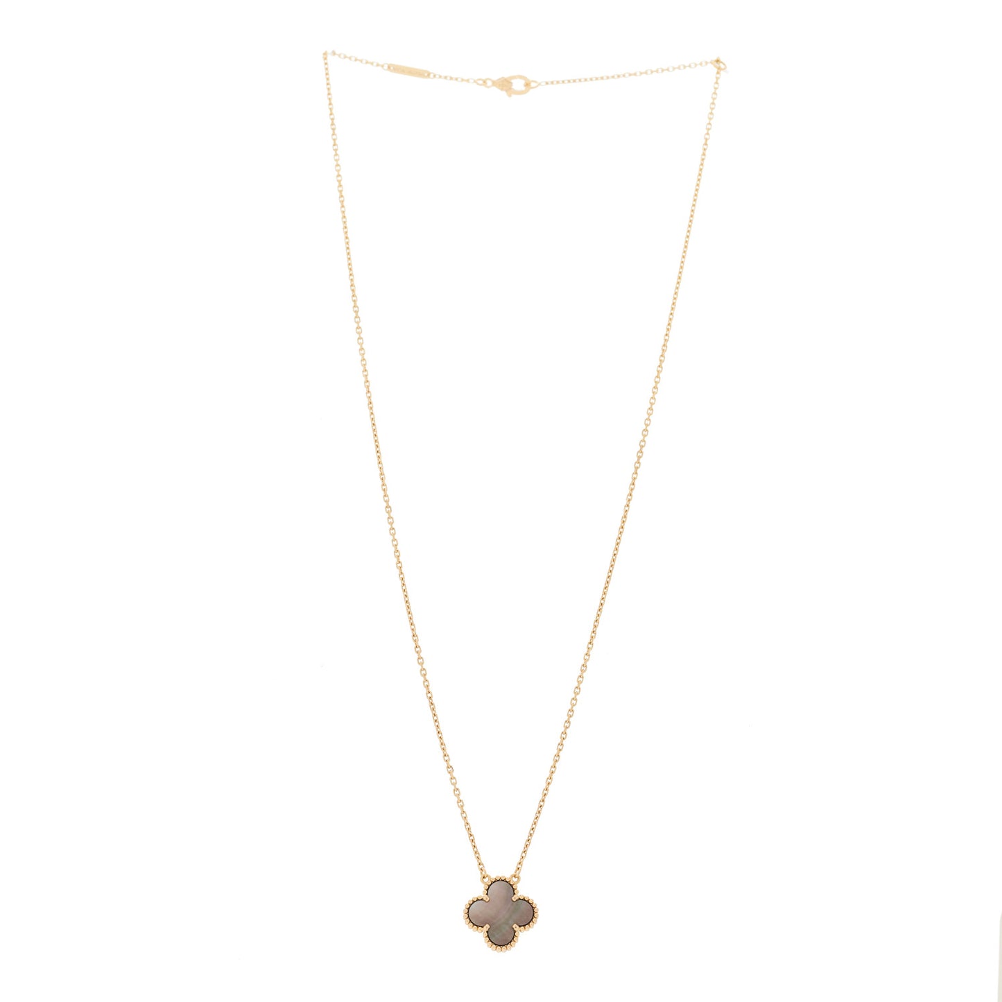 18K Rose Gold Gray Mother of Pearl Vintage Alhambra Pendant Necklace