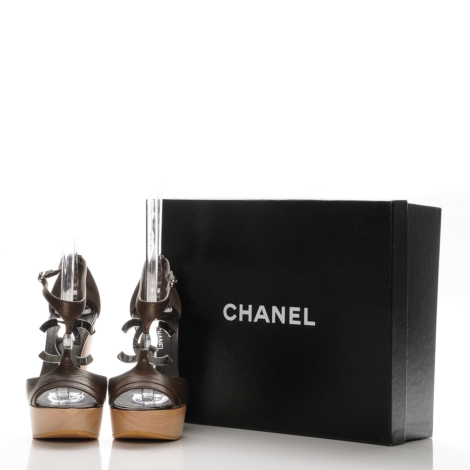 Chanel Calfskin CC Platform Sandals 38 Dark Brown 8 of 8